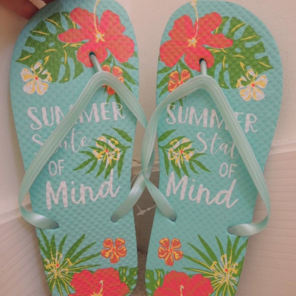 Flip Flops Size 11/12 XL "Summer State of Mind" Theme Unisex Beach Thongs NEW